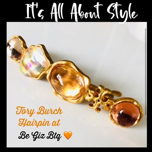 ?Tory Burch Authentic Roxanne Gold & Orange Tones With Tory Logo Hair Barrette main image 6